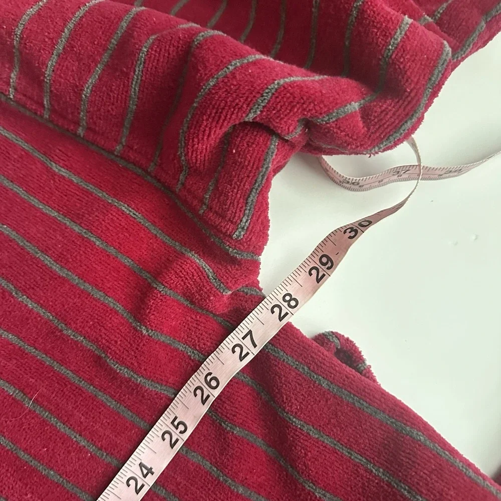 Vintage Bill Blass Robe Mens One Size Burgandy Striped Terry Cotton Belt Lounge